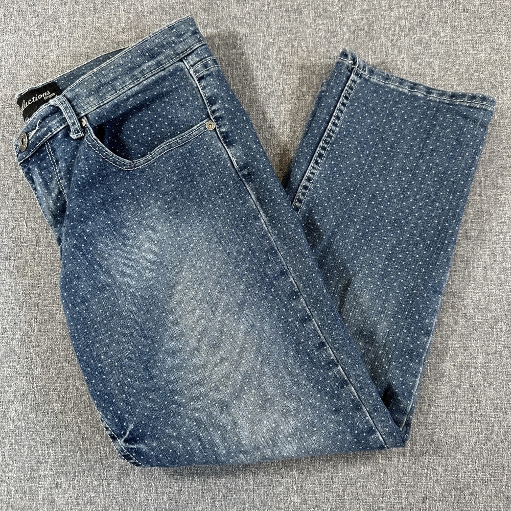 Seductions Sirens Womens Jeans Size 7 Blue Polka Dot Stretch Denim‎ Pants